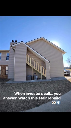 This quad-plex needed a safe, clean, rock-solid staircase ASAP. We matched the building’s look, added a new 2x6 handrail, and built out a sturdy landing at the top. Quick walkthrough in the video — check out how solid this thing is  Investor projects done RIGHT. JLaker Homes • Custom Homes • Investor Support • Lake Eufaula, OK | JLaker Homes | Facebook