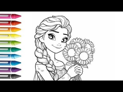 How to Draw Elsa with Sunflowers 🌻 | Easy Frozen Princess Drawing Step by Step