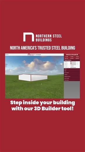 𝗕𝗿𝗶𝗻𝗴 𝘆𝗼𝘂𝗿 𝗯𝘂𝗶𝗹𝗱𝗶𝗻𝗴 𝗶𝗱𝗲𝗮 𝘁𝗼 𝗹𝗶𝗳𝗲 𝗶𝗻 𝟯𝗗. Our 3D Design Tool lets you visualize your custom steel building in minutes — adjust size, colors, and doors with just a few clicks. Ready to explore your design? Start here ➜ https://nsteel.co/oSM8h #SteelBuildings #3DDesign #NorthernSteelBuildings #BuildBetter #PreEngineeredSteel