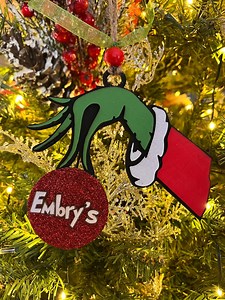 Personalized Grinch Christmas Ornament: Hand Holding Ornament or Heart Hands - Etsy