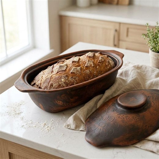 Terracotta Bread Baker With Lid 3.2 Qw, Oval Clay Baking Dish, Sourdough Loaf Pan, Rustic Oven Cookware, Handmade Farmhouse Kitchenware - Etsy