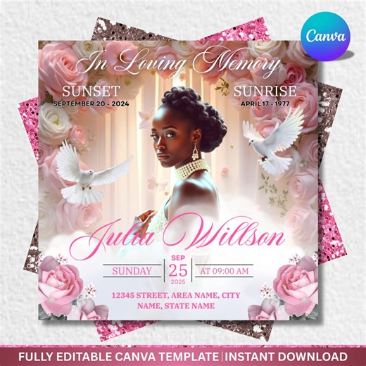 Funeral Flyer, Memorial Announcement Flyer, Rest in Peace Funeral Invitation, Brown Elder Memorial Announcement Flyer, Canva Editable - Etsy