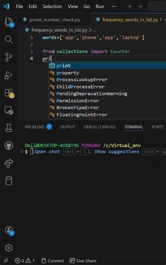 Frequency of words in a list #python #coding #programming #frequency
