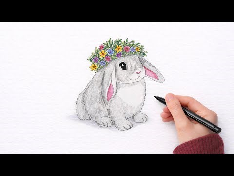 How to Draw a Spring Bunny with Flower Crown | Easy Drawing