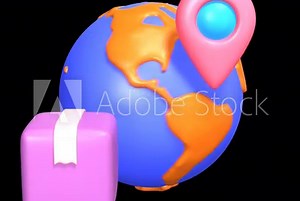 Location 3D animation, featuring 2 animation styles: rotating, and in-out. Can be cut into 2 clips, all looping. MOV ProRes 4444 video format, 4K resolution, with alpha channel background.