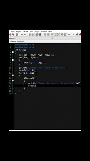 Linear search in array(C-program) //‎@brevilearning