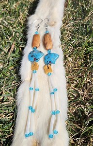 Handmade Long Dangle Earrings With Zuni Bears Dentalium CZ Crystals Native Made Yurok - Etsy