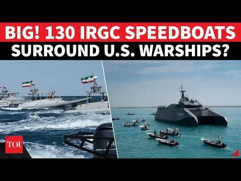 ‘FULL RUSH MODE!’ 130+ IRGC Speedboats Mass Near US Navy In Dramatic Hormuz Showdown?