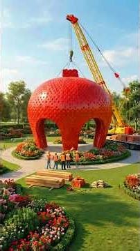 Giant Strawberry-Shaped Building Construction Simulation | Futuristic 3D Build #buildingsimulation