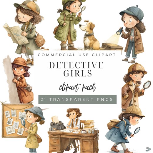 Detective Girl Clipart, Cute Spy Kid Art, Printable Digital Download, Watercolor Detective Graphics - Etsy
