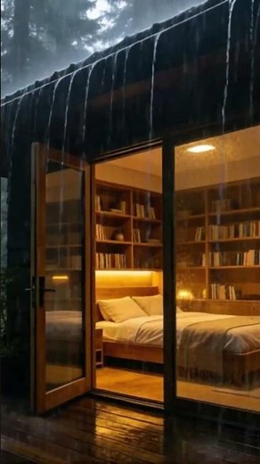 POV: Cozy Cabin in Heavy Rain 🌧️ #cozycabin #rainsoundforsleep #shorts