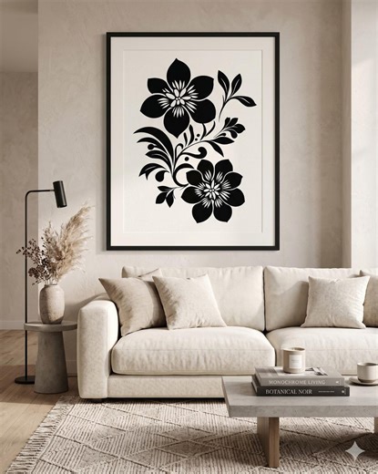Printable Wall Art Black Floral, Botanical Print Digital Download, Minimalist Flower Wall Decor, Modern Home Art 8x10 16x20 - Etsy