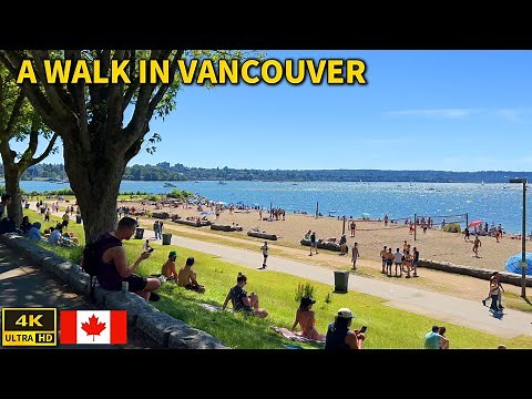 🇨🇦Vancouver Summer Beach - English bay beach, Sunset Beach | Walk in Vancouver | Canada 4K