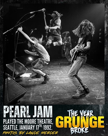 ON THIS DAY, January 17th, 1992, Lance Mercer photographed PEARL JAM at The Moore Theatre in Seattle. The band filmed the Even Flow music video at this show. GRUNTRUCK were the openers on the night. | The YEAR Grunge BROKE