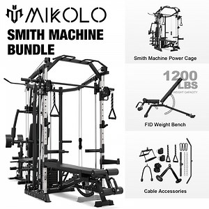 Mikolo Smith Machine Power Cage, Multi-Function Home Gym System with Cable Crossover, 121LB Weight Stack