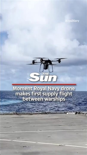 Moment Royal Navy drone makes first supply flight between warships #royalnavy #drone #uk