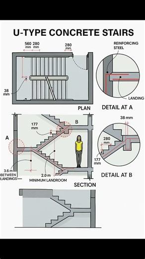 Basic Knowledge for Civil Engineering | U Type Concrete Stairs | #Shorts #Building