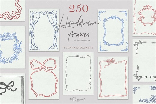 Hand Drawn Frames, Svg & Png, Whimsical Frames, Ribbon Bows Clipart, Wavy Squiggle Doodle Frames, Wedding Invitation Border, Digital Frames - Etsy