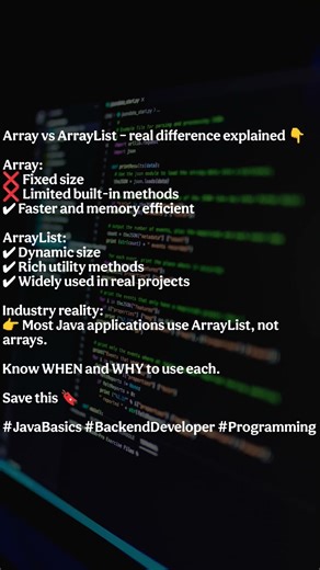 Array vs ArrayList – real difference explained 👇 #softwaredevelopment
