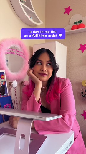 A glimpse into a day in my life as a full-time #artist! I designed some new stickers recently & used #AdobeExpress's amazing new desktop features 🖥️ @elle