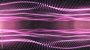 Rose gold digital particle waves seamlessly flowing to the camera surrounded by soft light with bokeh effect. Romantic rose gold background. Bright flowing particles. Celebration, awards, wedding. 4k.