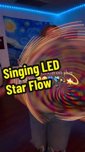 Multitasking- working on my dapo flow star flow while running through my songs for my show coming up. Narrowing it down - I don’t think this one made the cut actually . Still love it though☺️💯🩵 And my star!!! Never realized how much more fun a star would be to flow with LED lights!!!🤩💖💫 #ledflow #ledstar #flowarts #flowartistoftiktok #flowstate