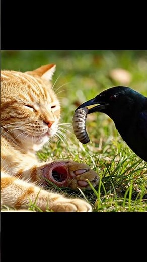 Incredible Symbiosis: Wild Bird Removes Botfly Larva (Warble) from Cat's Paw