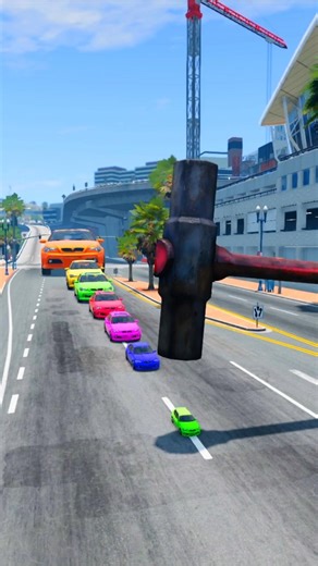 Mixed Rainbow Color Small & Big Cars vs Giant Hammer #shorts #youtubeshorts