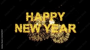 Happy New Year firework with golden glitter stars