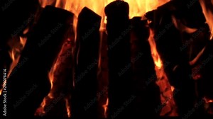Extreme close-up Waterfire bonfires burning in Providence, Rhode Island. 4K
