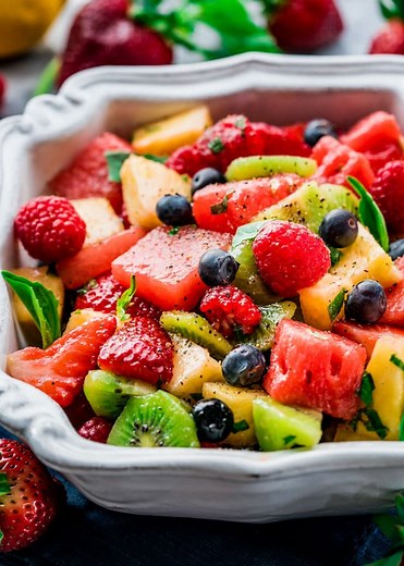 Mixed Fruit with Lemon-Basil Dressing