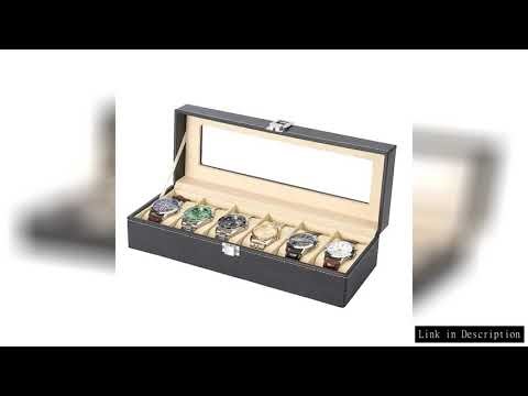 6 Slot PU Leather Watch Box Display Case Jewelry Organizer with Glass Top