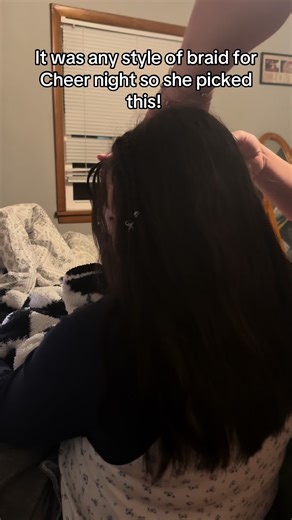 Any style of Braid for cheer tonight so she chose this! She had looked it up and decided she wanted a bubble! We put 2 small braids on each side! #cheermom #cheerlife #schoolcheer #hairstyle #bubblebraid