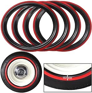 PORTAWALL 17" Black Red Wall Tires Insert Rims Side Wall 4 pcs 17 Rims Sidewall Rubber Ring Set/Universal Car Exterior Accessories…