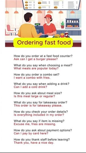 Ordering Fast Food 🍔 | Useful English Phrases for Fast Food Conversations 🗣️ #englishforbeginners
