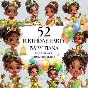 Baby Tiana Birthday Clipart, PNG Clipart Full Commercial Use Instant Download, Children's Fantasy Fairytale Princess Clipart Green Princess - Etsy