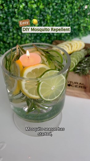 Keep bugs at bay with this DIY Mosquito Repellent Candle! 🕯️🦟🚫 Here’s what you’ll need: Lemons Limes Rosemary Citronella essential oil Tea candles Glass jar or bowl Directions: 1) Combine lemons, limes, and rosemary in a jar submerged with water. 2) Add 20 drops of citronella essential oil. 3) Light the floating candles & enjoy your evening outdoors! *This recipe has not been evaluated for effectiveness. #NaturalGrocers #mosquitorepellent #bugrepellent #naturalrepellent #citronella #citronell