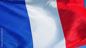 France flag waving in slow motion against clean blue sky, seamlessly looped, close up, isolated on alpha channel with black and white luminance matte, perfect for film, news, digital composition Stock Video