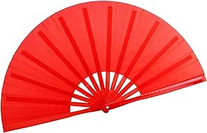 Bamboo Large Red Folding Hand Fans KunFu Fan for Events Dance Performance Festivals Gift (All Red)