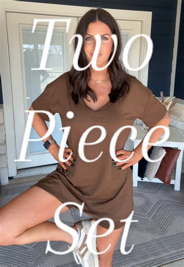 Effortless, comfy, and cute 🤎This two-piece short sleeve matching shorts set is perfect for running errands or hitting the gym—comfort never looked so good! ✨ #ComfyChic #TwoPieceSet #EverydayWear #AthleisureStyle #OnTheGo 💫