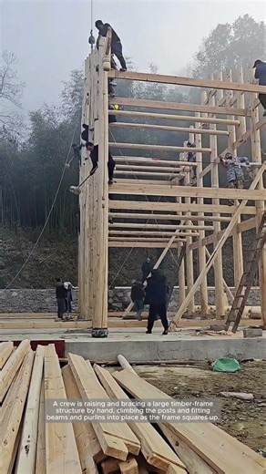Hand-Erecting a Timber Frame with Bracing and Beam Fit-Up