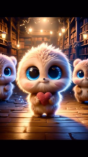 The Monster Library on Instagram: "Once upon a time, in the enchanting Monster Library, there lived a tiny, fluffy monster named Bibble. This wasn’t just any library, but a magical one where stories came alive, and Bibble was the smallest guardian of heartwarming tales. One magical evening, Bibble found a heart-shaped gem that glowed with a warm, crimson light. It was the Heart of Tales, the source of all stories in the Monster Library. Holding the heart close, Bibble made a wish for a new story