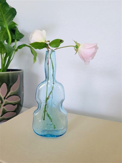 Aqua Glass Violin Bud Vase | Mid Century Figural String Instrument Bottle Vase - Etsy