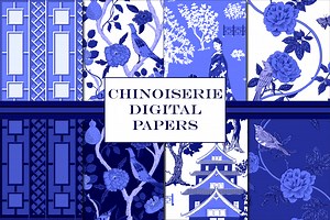 Asian Pattern Bundle Blue and White, a Pattern Graphic by RachelStudio