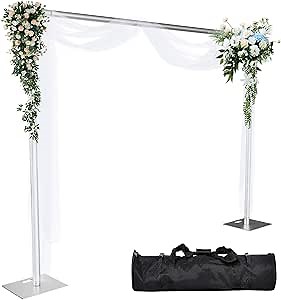 Pipe and Drape Backdrop Stand 8ftx10ft Adjustable Background Support System Heavy Duty Background Stand for Wedding Banquet Decorations Silvery