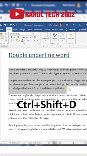 Ms Word Mai Word Double Underline Kese kare #mstechtricks #viral