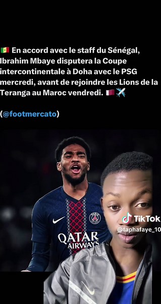 En accord avec le staff du Sénégal, Ibrahim Mbaye disputera la Coupe intercontinentale à Doha avec le PSG mercredi, avant de rejoindre les Lions de la Teranga au Maroc vendredi. #senegal #ibrahimmbaye #can2025