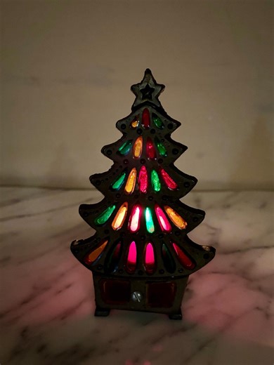 Cast Iron Stained Glass Christmas Tree Candle - Etsy