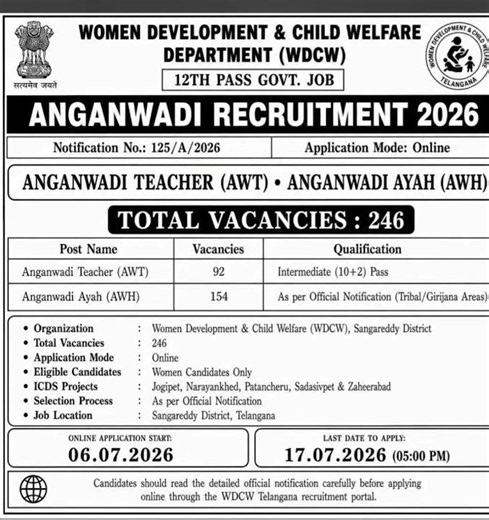 Anganwadi Teacher (AWT) & Anganwadi Ayah #governmentjobs #recruitment #latestjobs