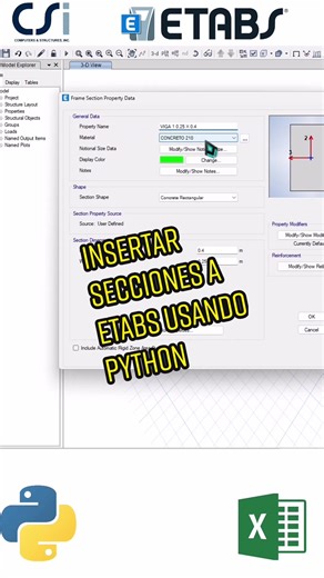 Insertar secciones a etabs usando Python y Excel , vigas. #python #etabs #automatizacion #csi #estructuras